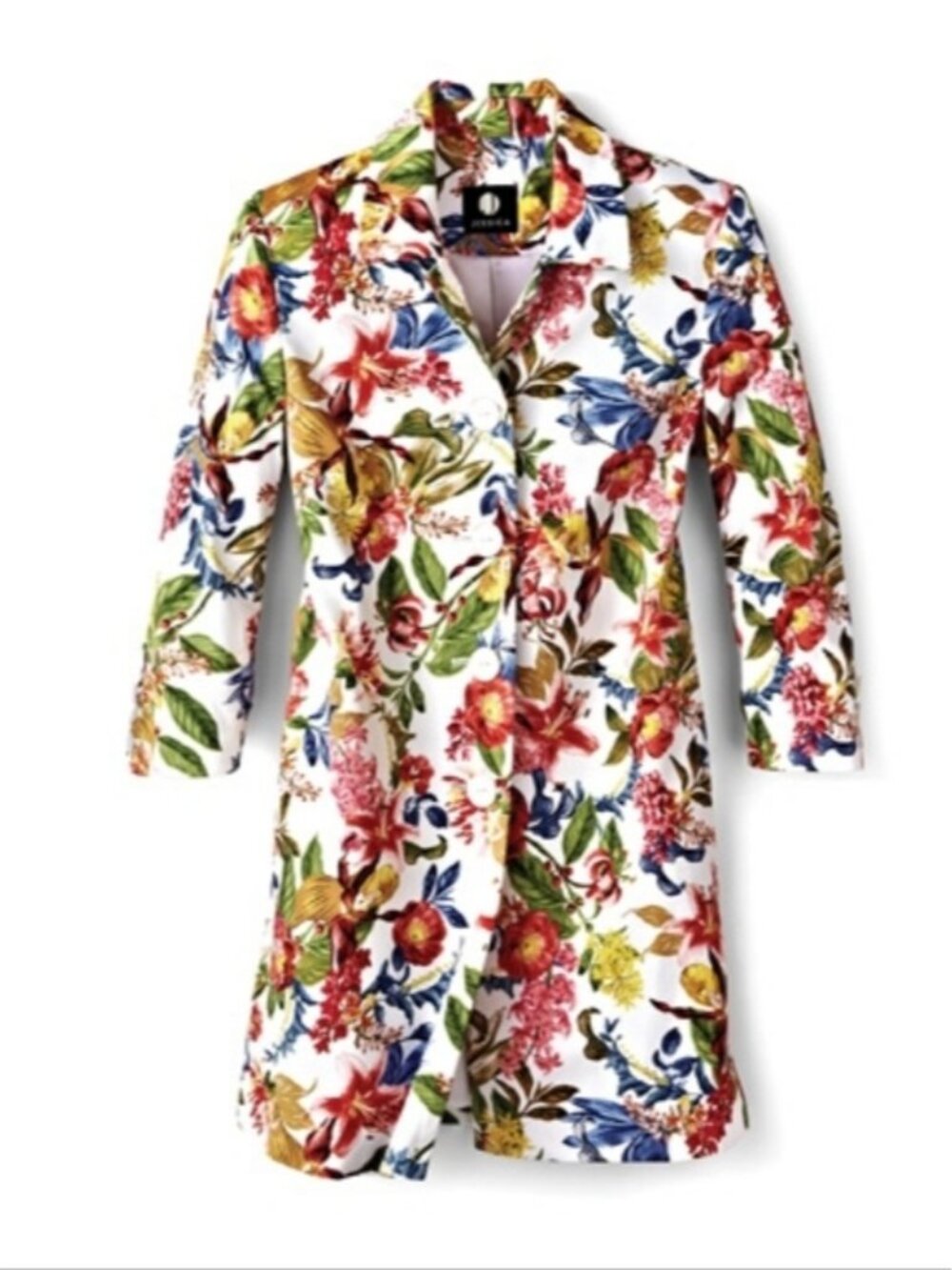 Jessica Floral Blazer Jacket Size 6 Cotton Tailored Mid Length Spring White - Picture 14 of 14